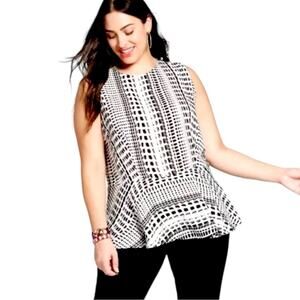 AVA & VIV Target Women’s Top Peplum Relaxed White Black Blouse Size 1X Plus